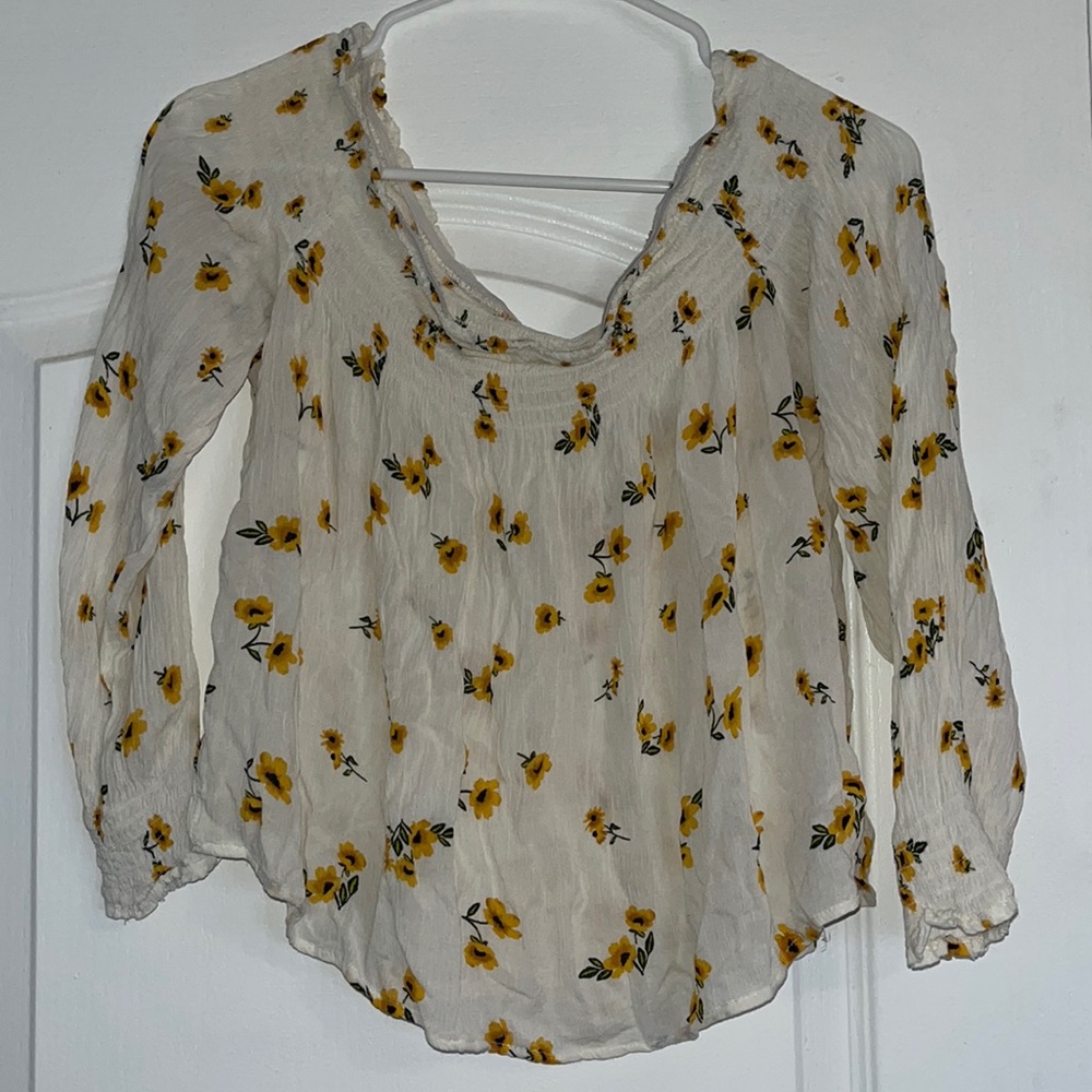 rewind sunflower off the shoulder shirt
